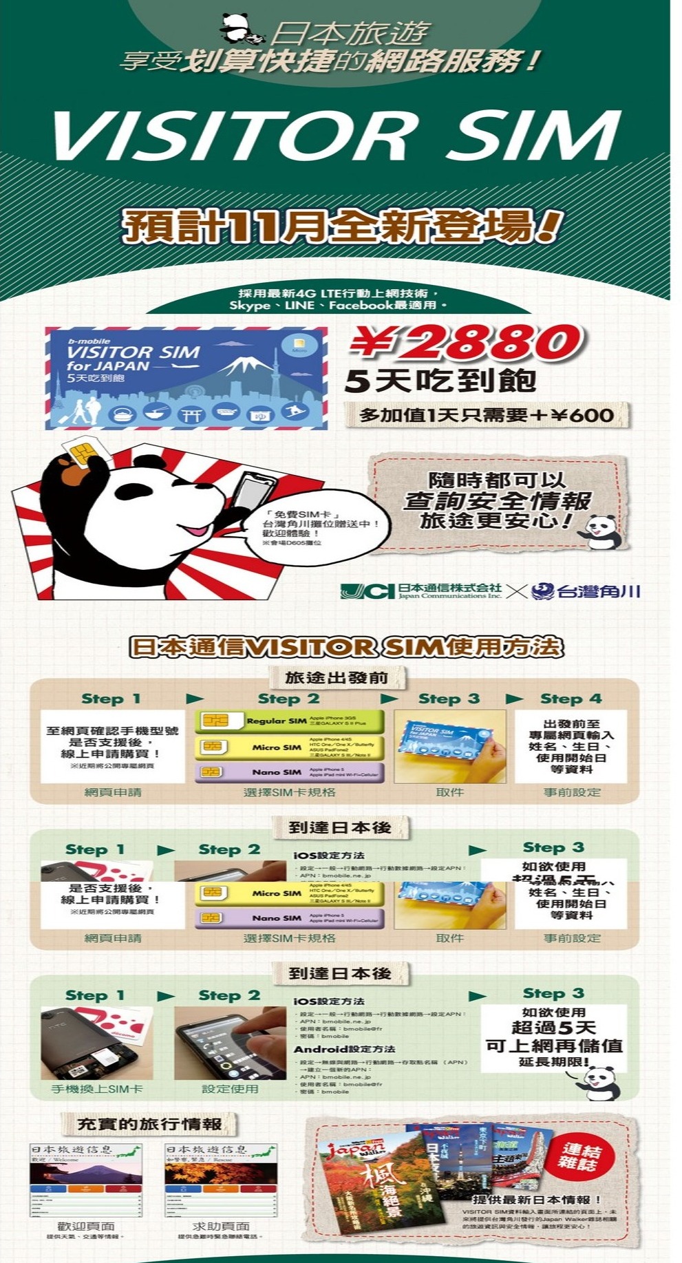 B-Mobile全新「台灣VISITOR SIM」將於11月開賣！台灣出發前取卡，2,880円5日任用。(注意！有限速 ...